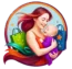 Illustration of a smiling mother holding her baby, surrounded by shopping bags